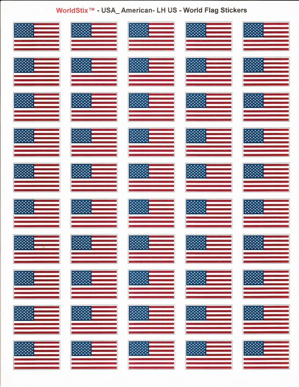 100 USA Left Hand Flag 1.5 x 1 Inch Self Adhesive World Flag Scrapbook Stickers, 2 Sheets of 50, 100 Country or Specialty Sticker Decal Flags Total